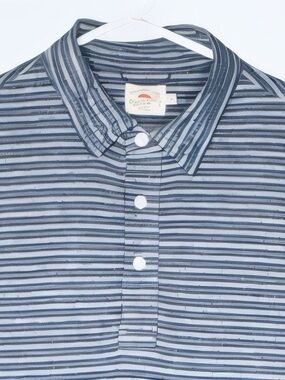 Faherty Striped Blue White Long Sleeve Polo Shirt Small